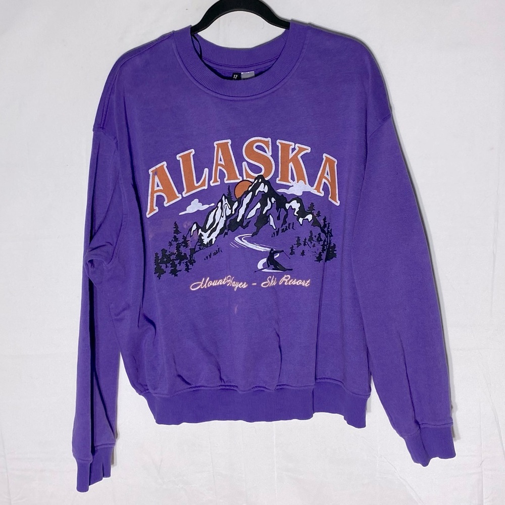 H&M Divided Purple Orange Oversized Crew Neck Alaska Sweatshirt XL - Picture 16 of 16